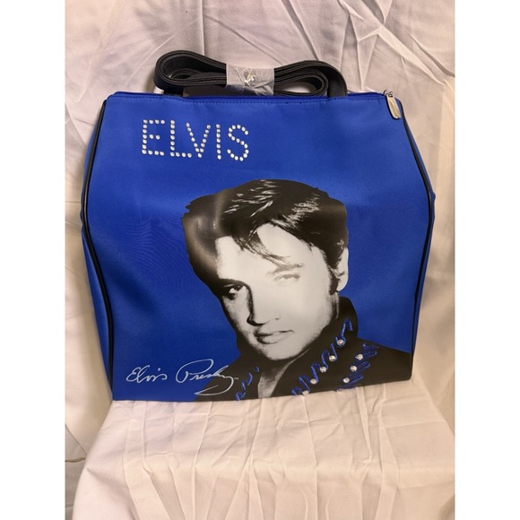 Elvis Presley Handbags - Elvis Presley The King 13.5 x 12 Blue Zipper Rhinestone Tote Bag Handbag Purse